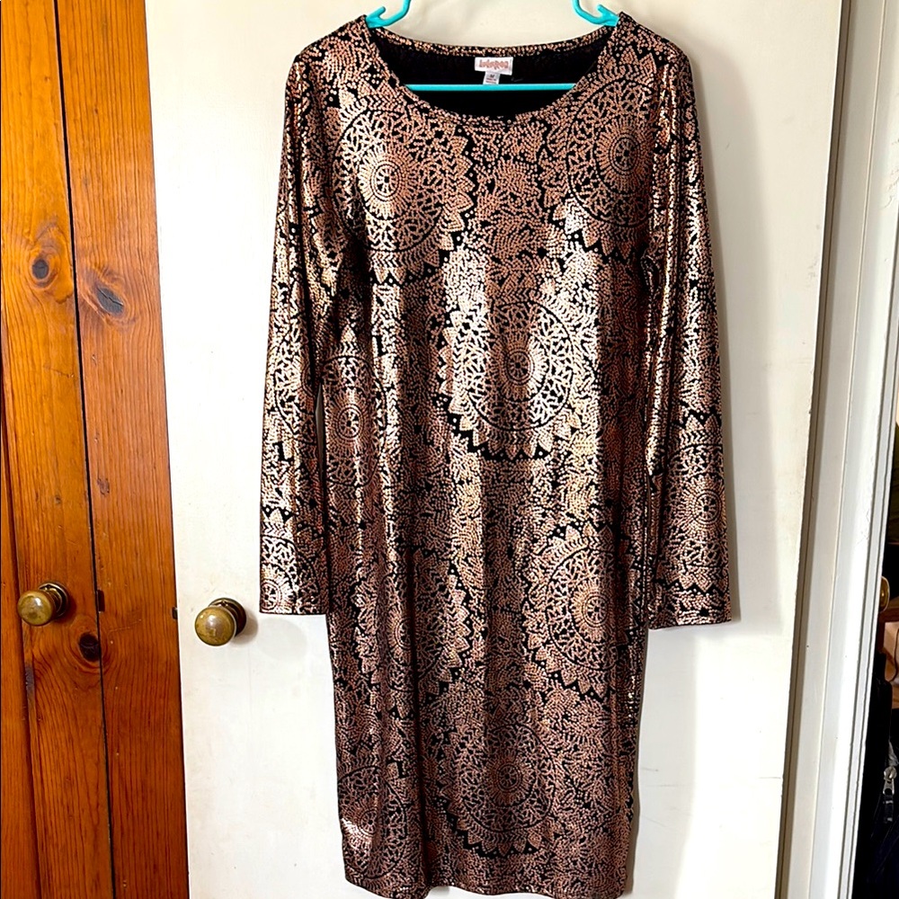 LuLaRoe Black and Copper Patterned Dress